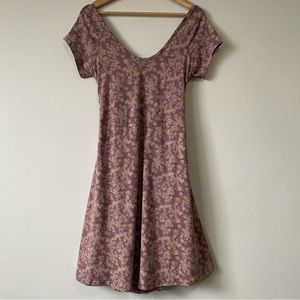 Pact Purple Floral Fit and Flare Midi Cross Back Cut Out Dress Organic Cotton